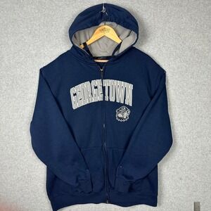 Colosseum Georgetown Bulldogs Zip Up Hoodie Mens XL Navy Gray Full Zip Spell Out